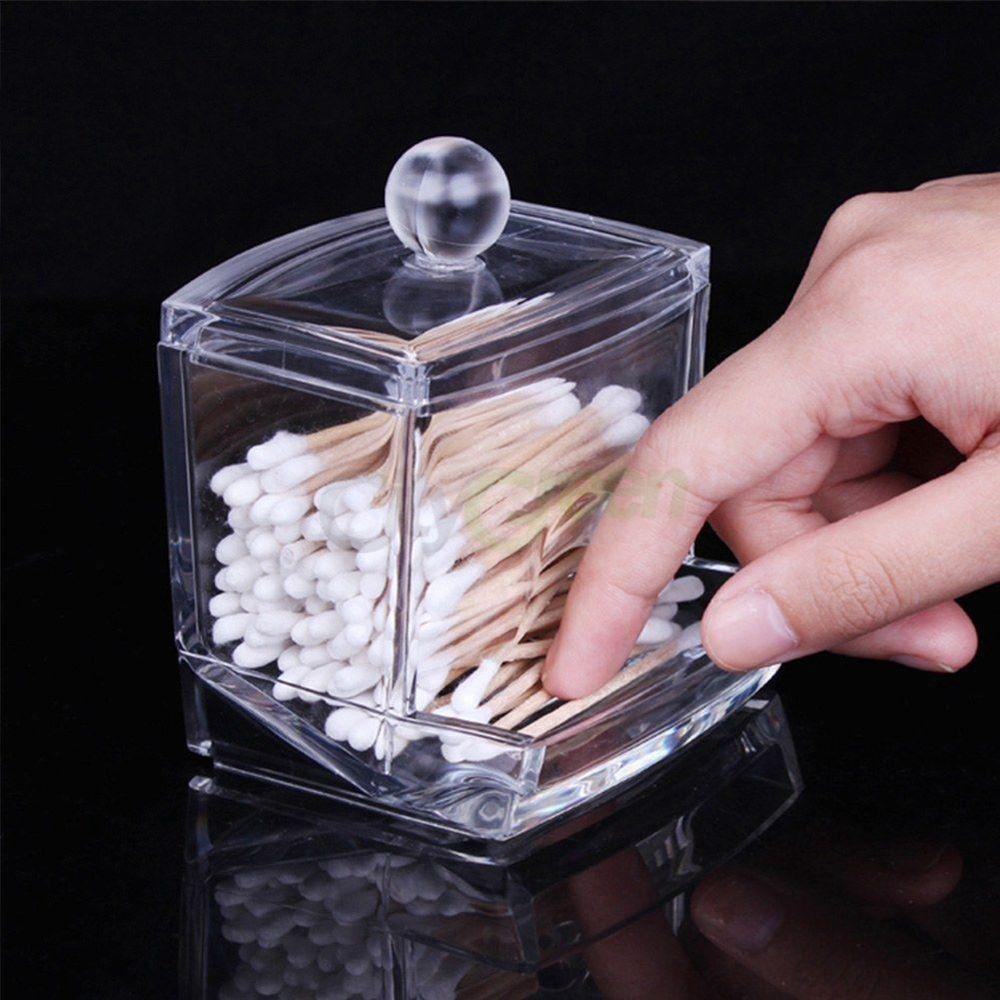 Clear Acrylic Qtip Makeup Storage Cotton Swab Organizer Box Cosmetic