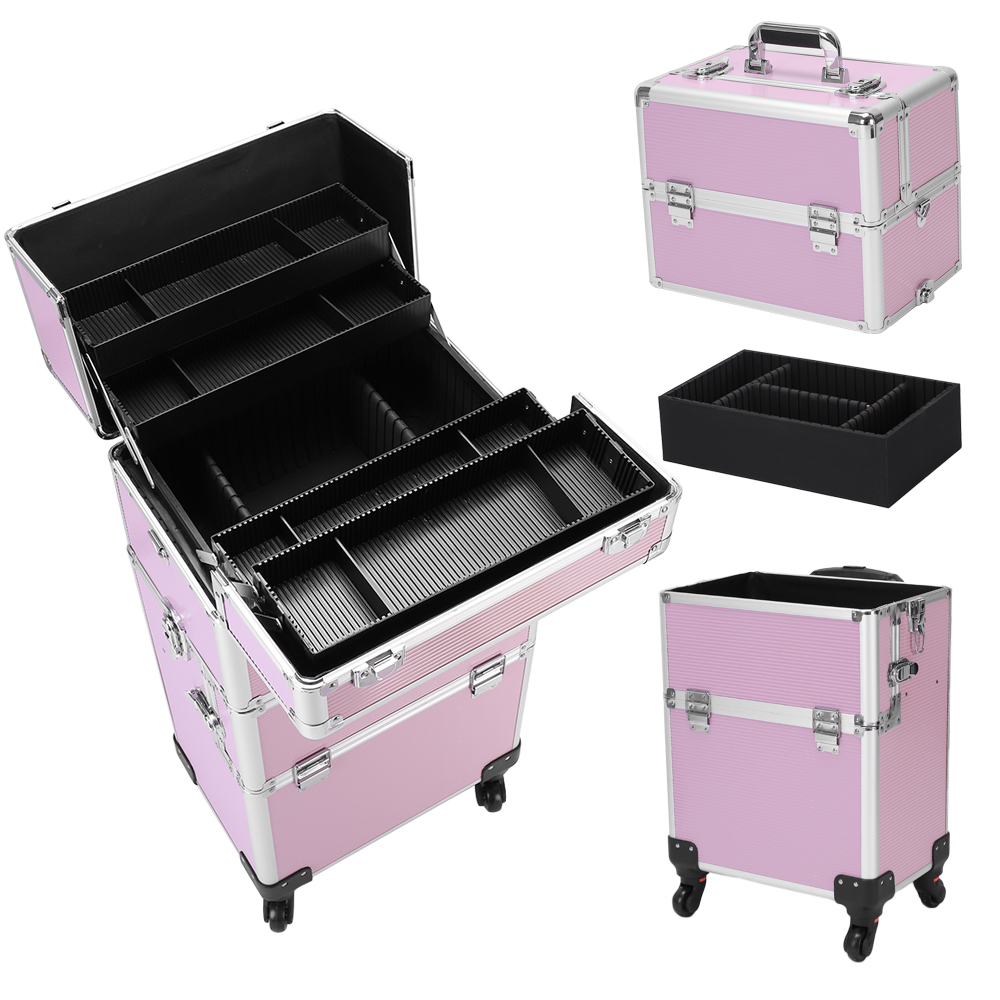 Pro PVC/Aluminum Makeup Rolling Case Bag Lockable Cosmetic Wheeled
