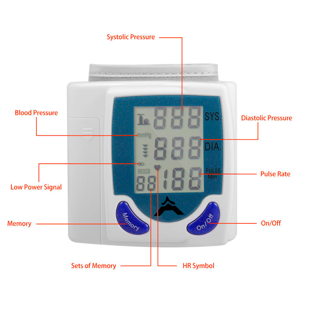 Digital Memory Wrist Blood Pressure Monitor & Heart Beat Meter Memory